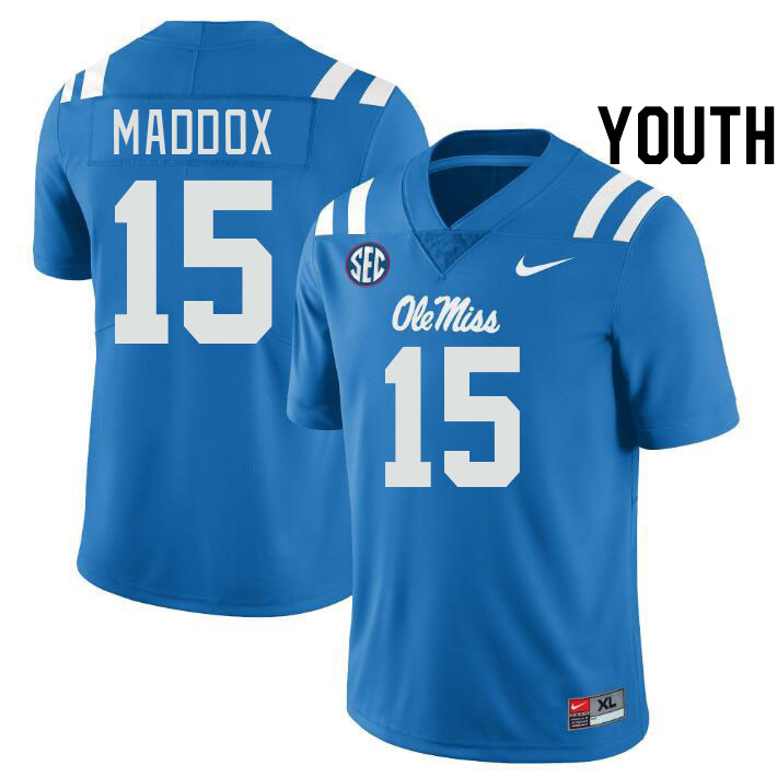 Youth #15 AJ Maddox Ole Miss Rebels College Football Jerseys Stitched-Power Blue